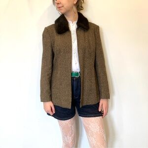 Vintage Talbots Brown Blazer with faux fur Collar